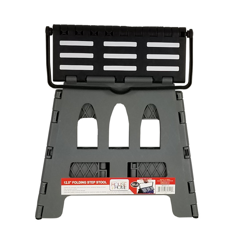 Peep 1 - Step Plastic Lightweight Folding Step Stool, Grey/Black