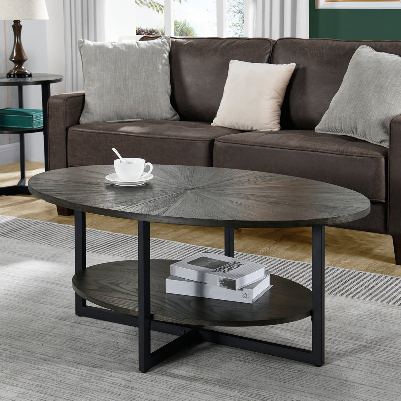 Agora Solid Coffee Table with Storage, Ebony Black