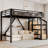 Twin XL Loft Bed with Storage Stairs, Shelves & Built-in Wardrobe, USB Ports & LED Lights, Noise-Reduced, Natural Wood-33810122-33810115