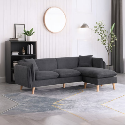 86.5" Dark Gray Fabric Sectional Sofa Chaise
