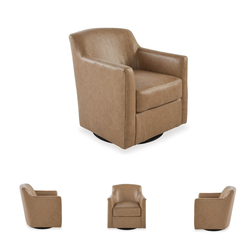 Bradney Upholstered Swivel Accent Chair, Brown Faux Leather