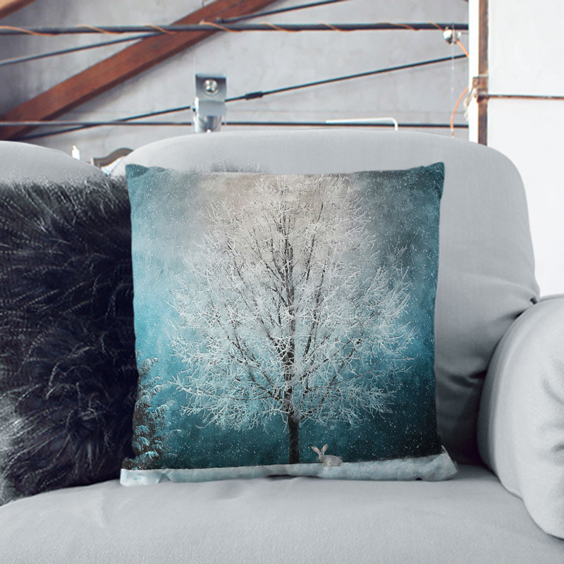 Hare in a Winter Forest Cushion with Filling, 55cm H x 55cm W x 20cm D, White