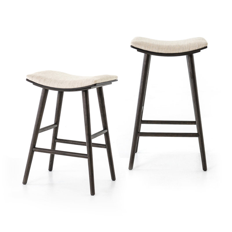 Union Wallis Belfast Solid Wood Stool, Counter Stool (26" Seat Height), Rayon/Viscose - Essence Natural/Black Parawood