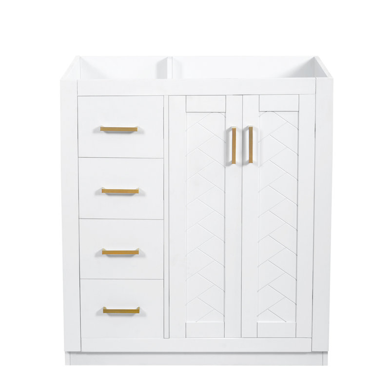 Ensemble de meuble-lavabo autoportant avec cadre en bois massif 30 po, 3 tiroirs et portes à fermeture douce, White