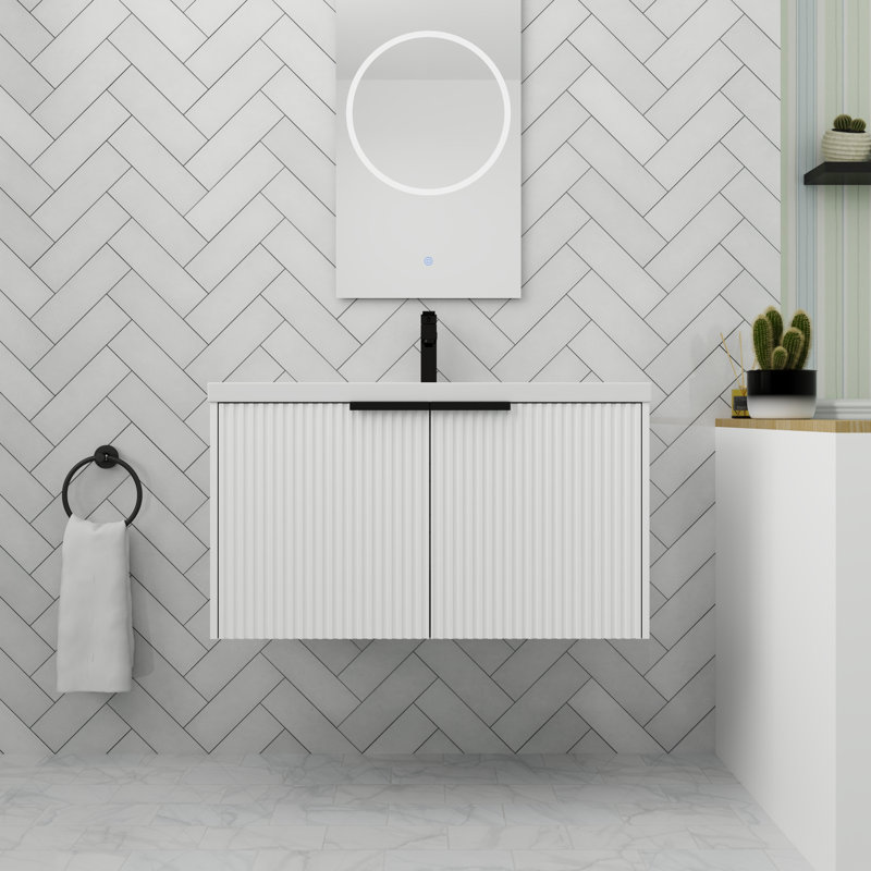 Meuble-lavabo flottant de 36 po avec porte à fermeture en douceur, Blanc