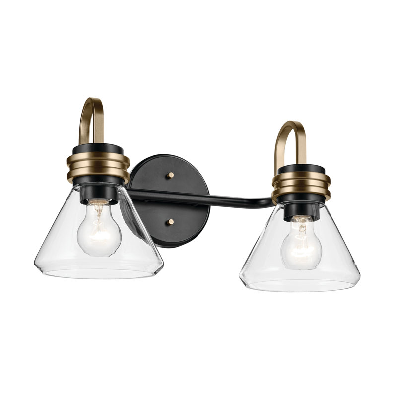 Farum 19.25" Black and Bronze 2-Light Vanity Light with Clear Glass Shades