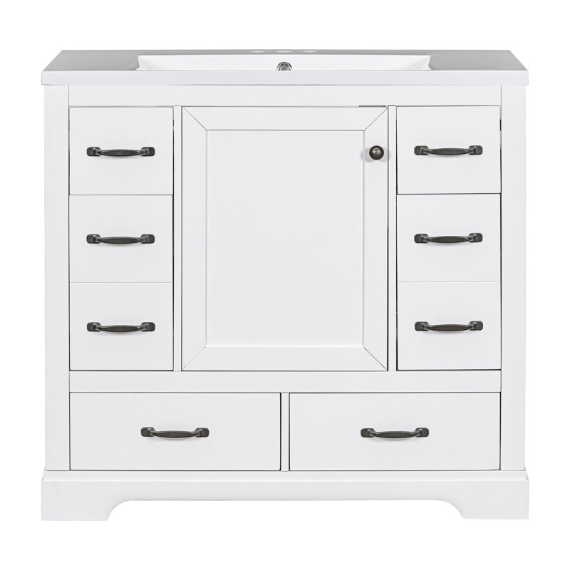 Meuble-lavabo sur pied simple 36 po avec plateau en céramique Mordehaï