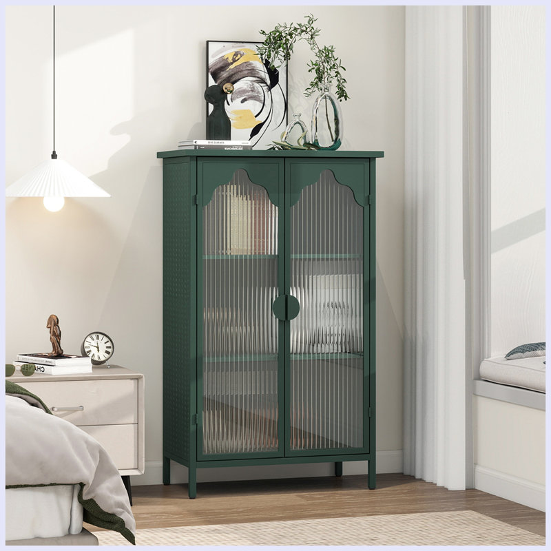 Vitrine avec portes en verre, Vert foncé