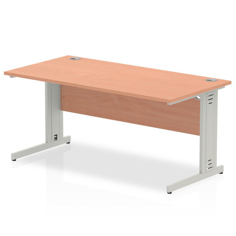 Impulse Metal Base Computer Desk, Beech, Silver, 73cm H x 160cm W x 80cm D