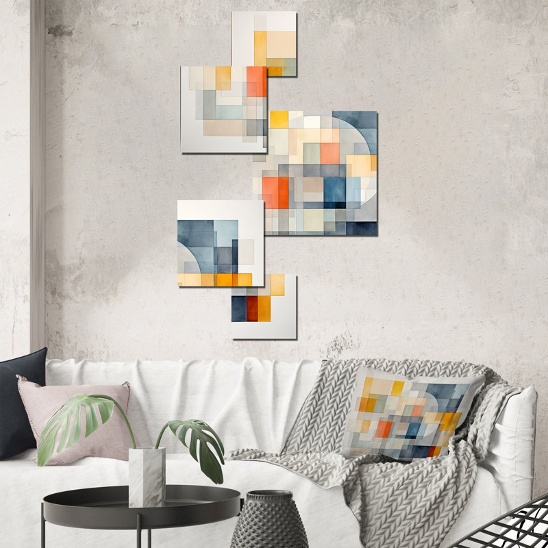 Multicolore Cubes Motifs IV - Ensemble géométrique d'art mural carré de 5