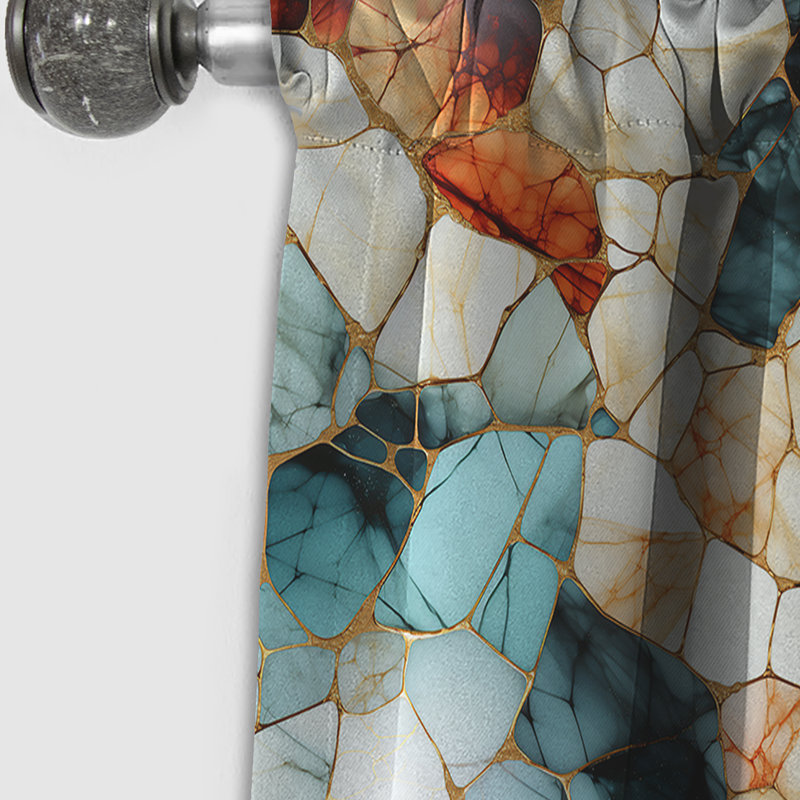 Multicolore motif mosaïque de marbre harmonieux - rideau occultant marbre marbre abstrait - 1 panneaux, L 52 po x L 95 po