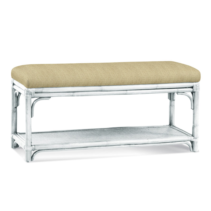 Summer Retreat Wicker Shelf Storage Bench, Frost White, Green and Blue Stripe; 0252-54