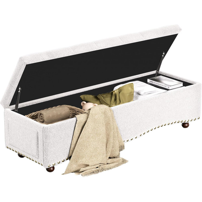 Treda Linen Upholstered Storage Bench, Pure White
