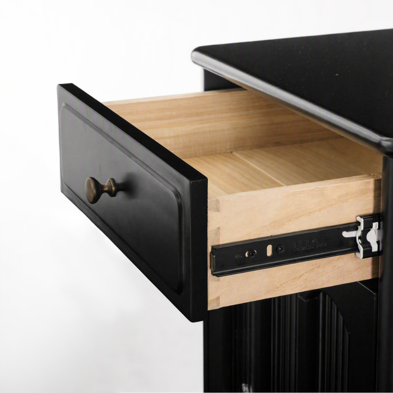 Table de chevet 23 po H, Porte droite, Bois d'hévéa et peinture noire