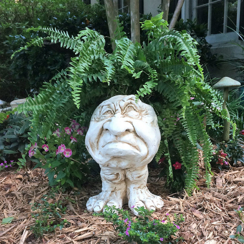 Muggly's Grumpy Gramps Face Statue, 18" H x 11.5" W x 9.25" D, Antique White