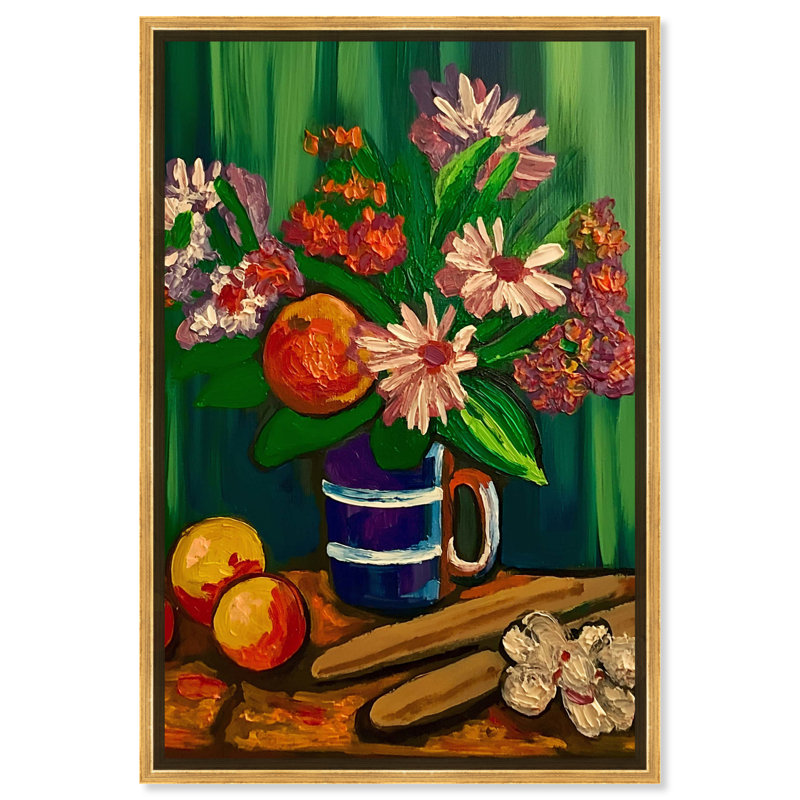 Vase floral et fruits, Encadrement doré, H 55 po x l 37 po