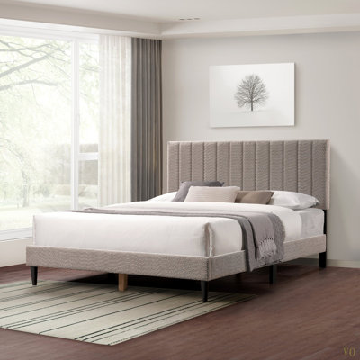 Upholstered Queen Platform Bed Frame, Tufted Channel Headboard, Mid-Century Bedroom Furniture, No Box Spring Required, Bed Frame Wood Slats, Modern Soft Boucle, 64.25" X 84.5" X 45"