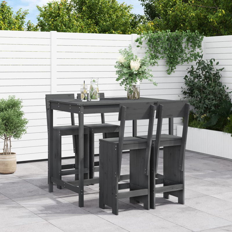 Avital Brayden Studio Bar Set with Wood Frame and Solid Wood Outer Material, Grey