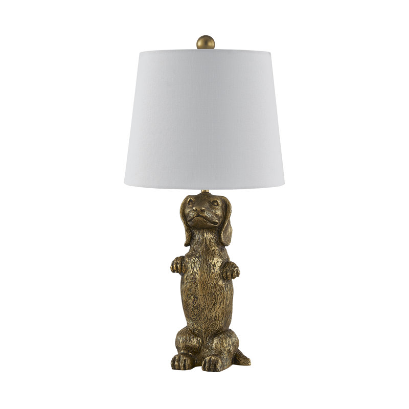 22.5"H Gold Resin Dachshund Table Lamp With Shade, Gold, White