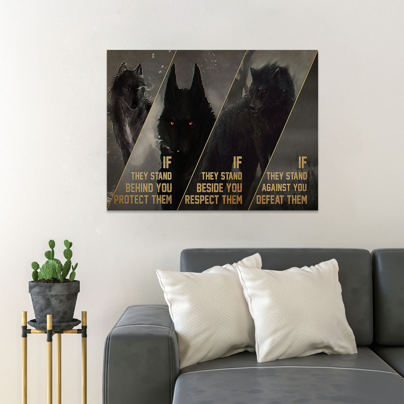 Un loup noir féroce - «If ils se tiennent derrière vous, les protègent s'ils se tiennent à vos côtés, respectez-les - 1 pièce, reproduction d'art graphique sur toile tendue