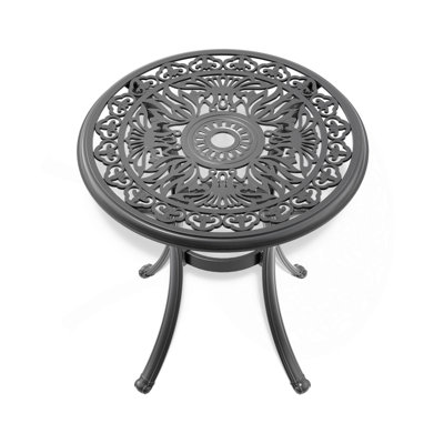 26.77-Inch Cast Aluminum Patio Dining Table With Black Frame And Umbrella Hole