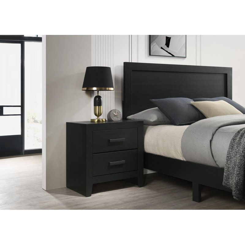 Cadre de grand lit - Commode - Miroir - Commode - Table de chevet, Ebony Black, Queen