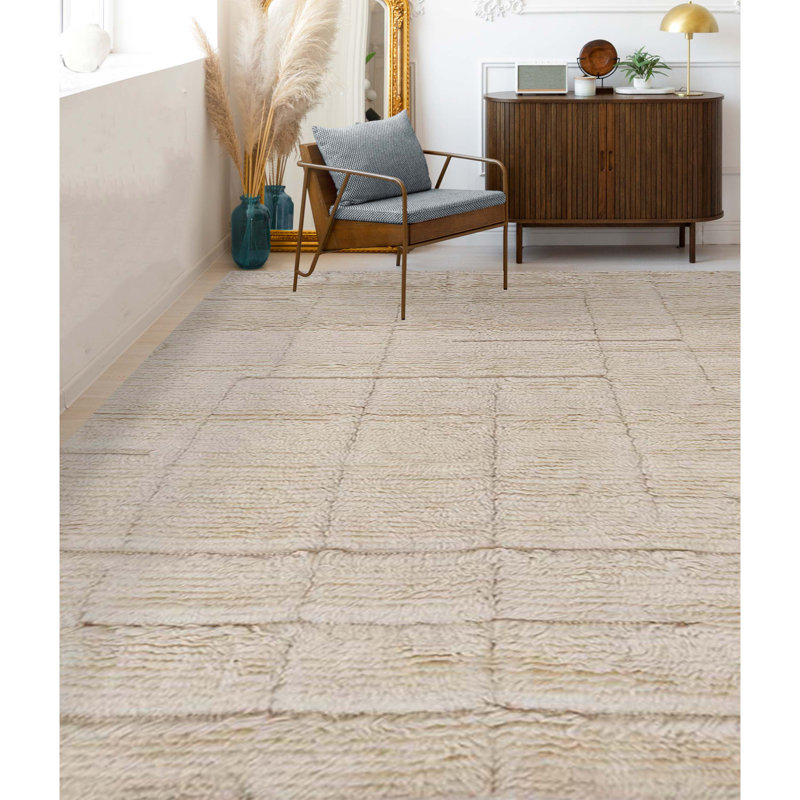 Wool Area Rug in Cream, Rectangle 8' x 10'