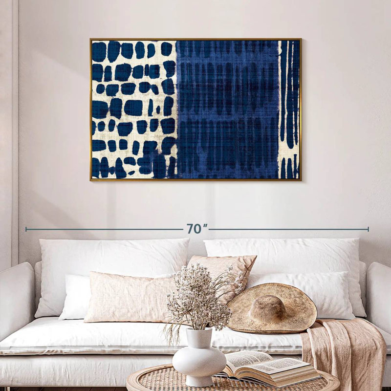 Indigo Batik I, Cadre flottant doré, 43 po x 29 po