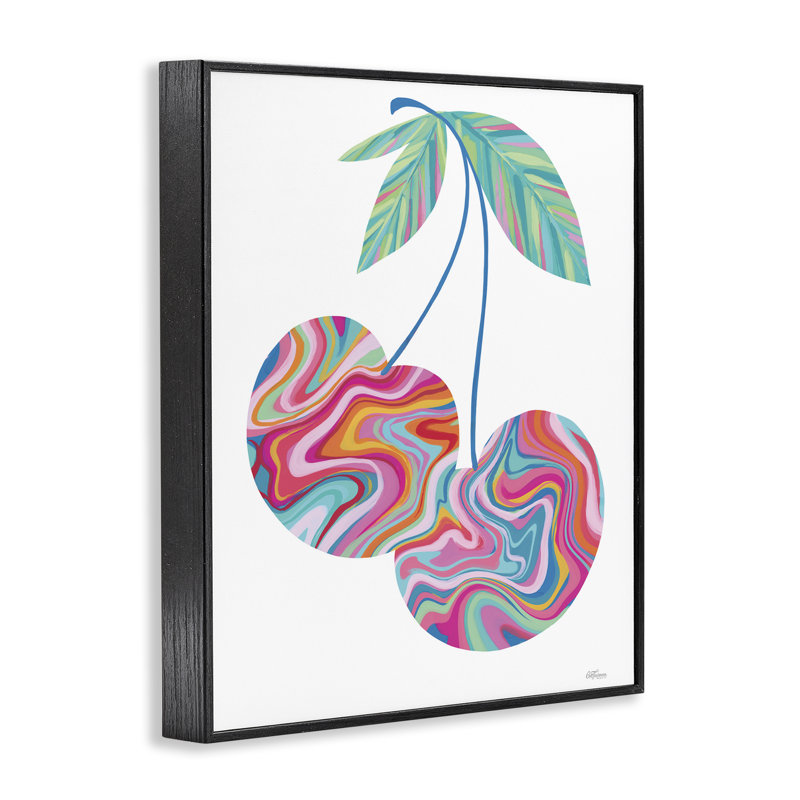 «Groovy Waves Cherries» par Cat Thurman Designs, Giclée encadrée noir minuit, H 14 po x l 11 po