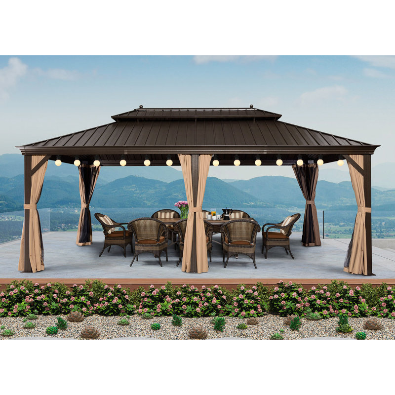 PURPLE LEAF Aluminium Hardtop Gazebo with 48 Ft String Lights, 12' x 20'