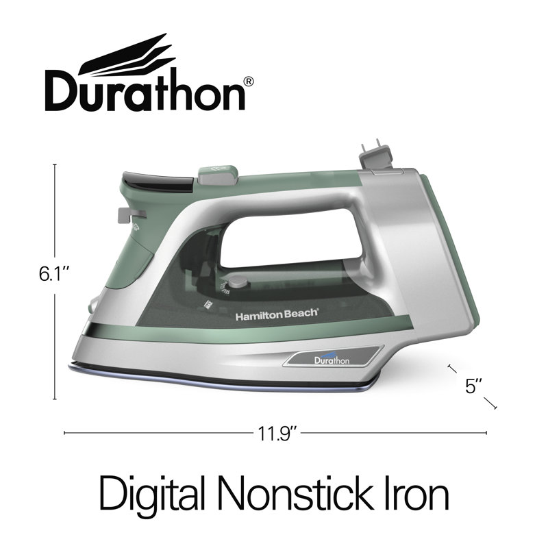 Durathon Silver and Green Digital Nonstick Iron with Retractable Cord