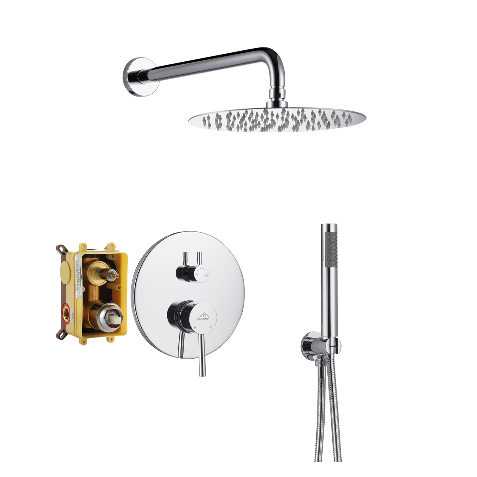 Pressure-Balanced Complete Shower System with 10-Inch Rain Shower Head, Handheld, Rough-in Valve, Chrome