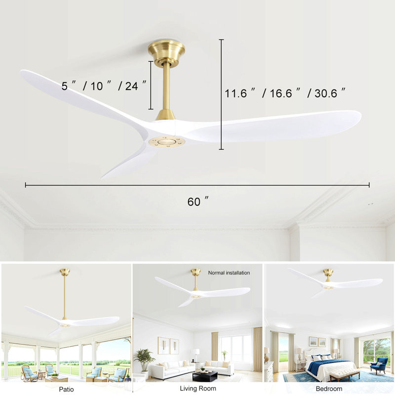 Ventilateur de plafond moderne de 60 pouces avec moteur à courant continu réversible à télécommande à 6 vitesses pour le salon de la chambre à coucher