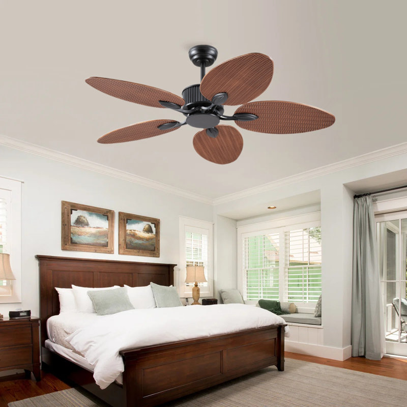 Ventilateurs de plafond d'extérieur 50 "à 5 feuilles de palmier tropicales avec télécommande et non lumières, Brun pâle