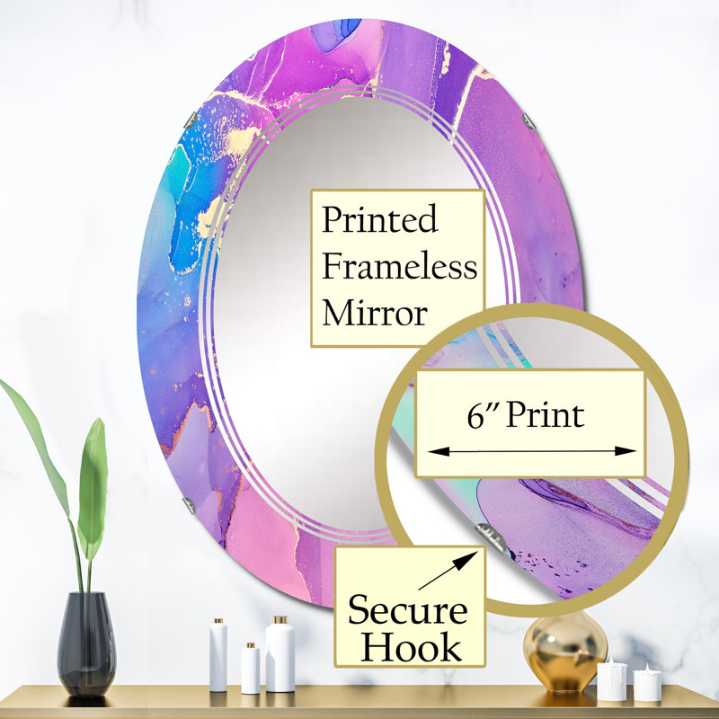 Rose et mauve abstrait Art liquide I - Miroir mural moderne ovale, 36 po x 24 po