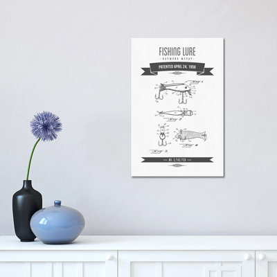 Raymond McVay Fishing Lure Patent Sketch Retro (Charcoal) I by Aged Pixel - Wrapped Canvas Print