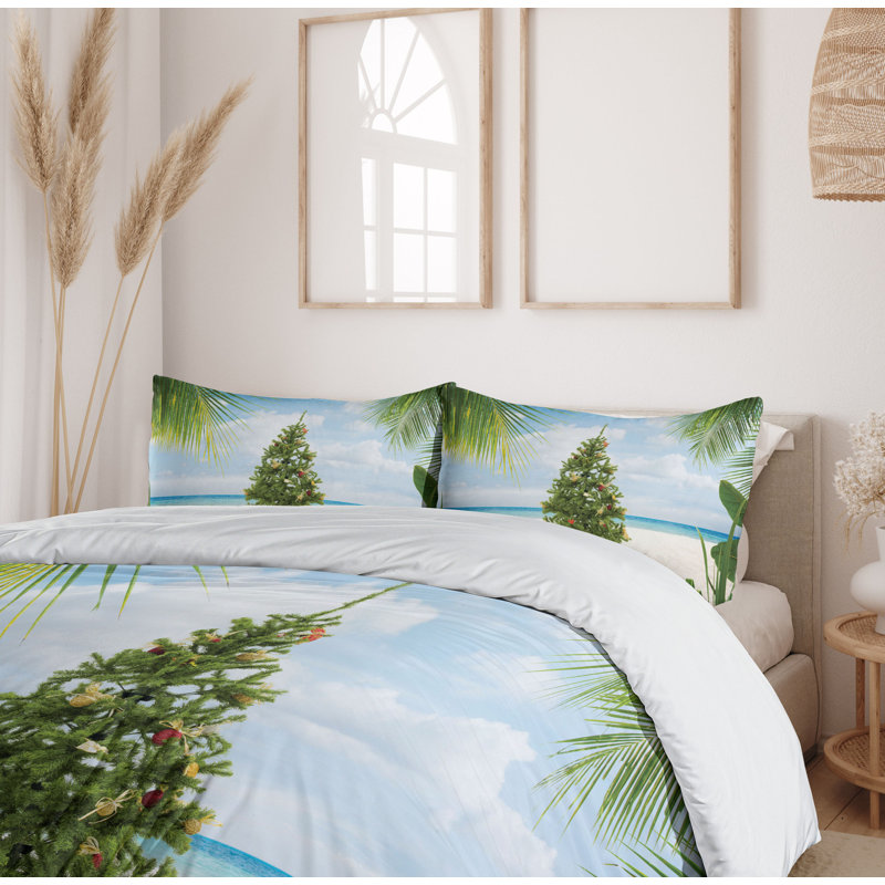 Christmas Coastal Polyester Floral Duvet Cover, Queen