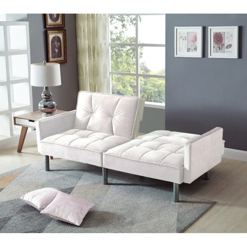 Areya 75.6'' Velvet Square Arm Sofa Bed, Beige