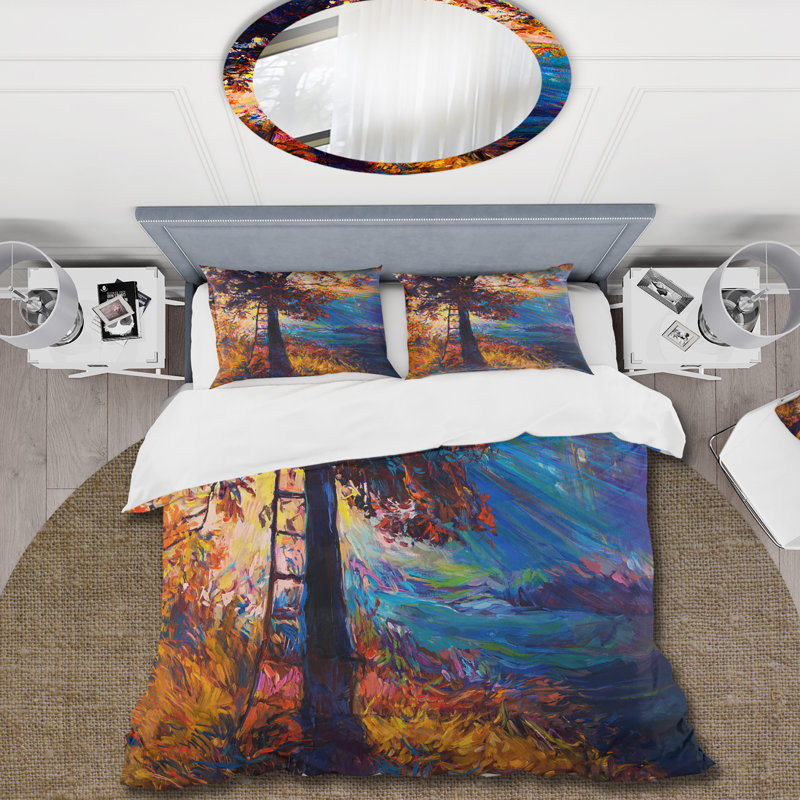 Silhouette of Autumn Tree In The Evening Glow - Ensemble de housse de couette traditionnel - Microfibre de polyester