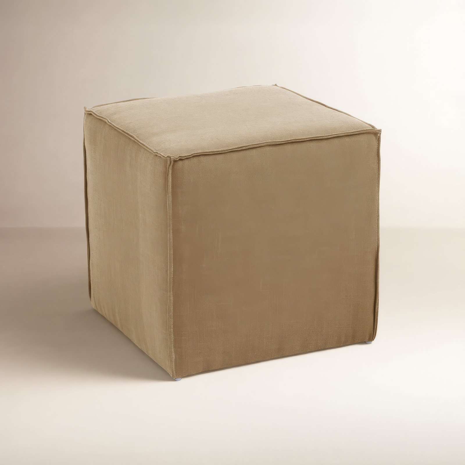 Tillie Upholstered Pouf, Zuma Natural Textured Linen