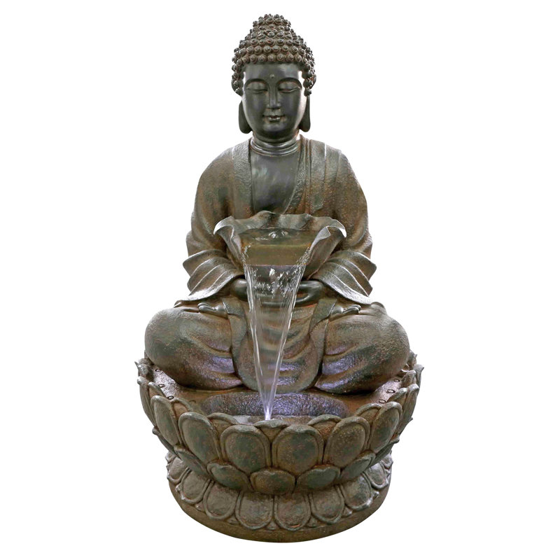 Fontaine de Bouddha pacifique 44 po avec lumières DEL, Brun