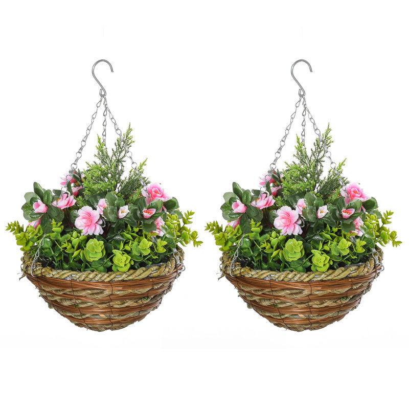 Charleston 2 PCs Artificial Lisianthus Flower Hanging Planter Basket Home