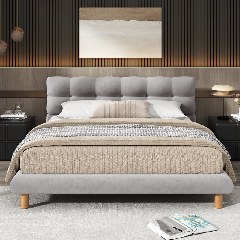Lit de tête de lit moderne avec tissu en chenille doux et support robuste, Lit double