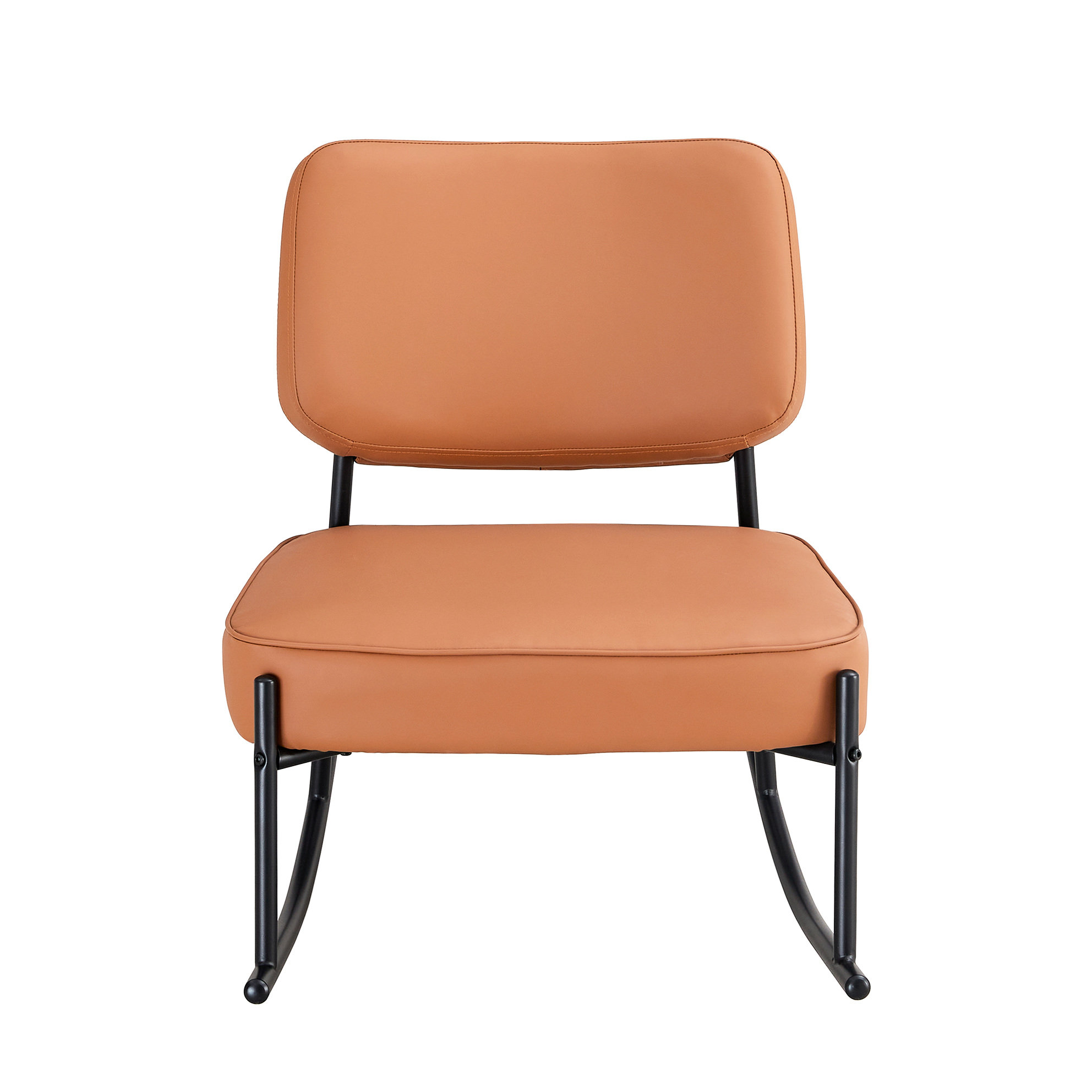 17 Stories Brown Rocking Chair With Pu Padded Seat And Black Metal Legs ...