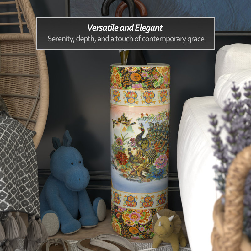Umbrella Stand, Peacock and Floral Yellow