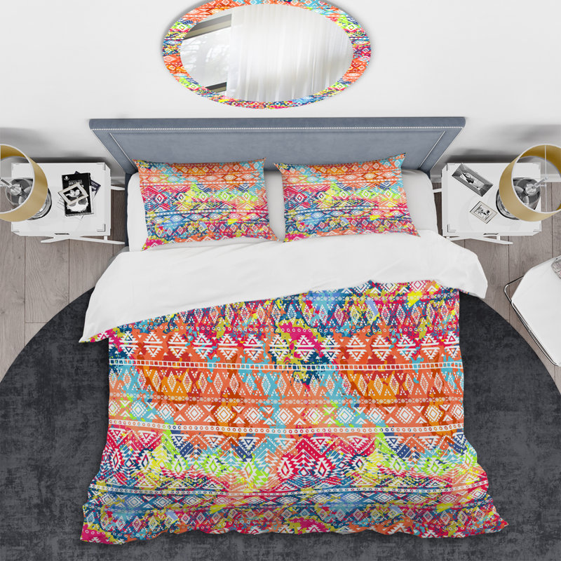 Ensemble de housse de couette en microfibre bleu / orange / vert 3 pièces, Housse de couette pour grand lit et 2 taies décor