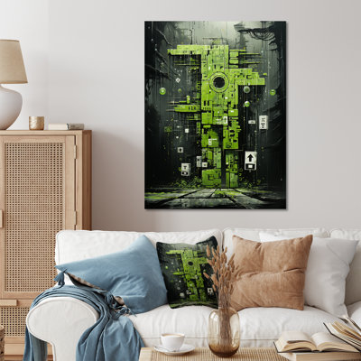 Green Abstract Maya Shapes Mask I - Abstract Metal Wall Art Decor