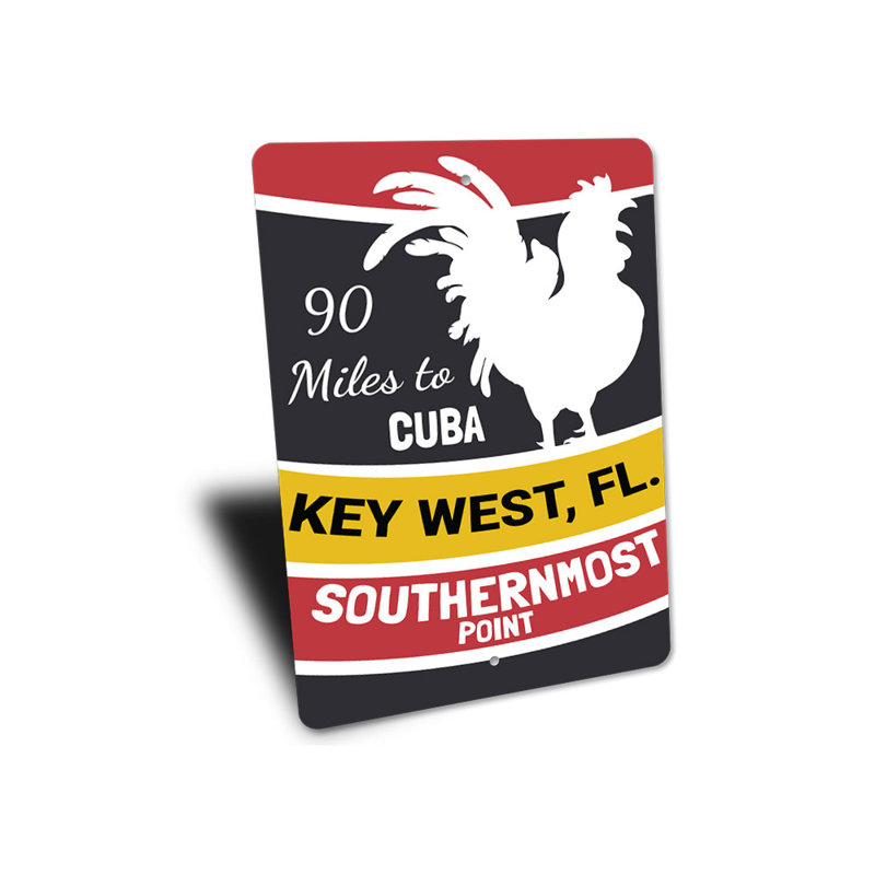 Panneau en aluminium 90 miles à Cuba Beach Key West, H 14 po x l 10 po x P 0,04 po