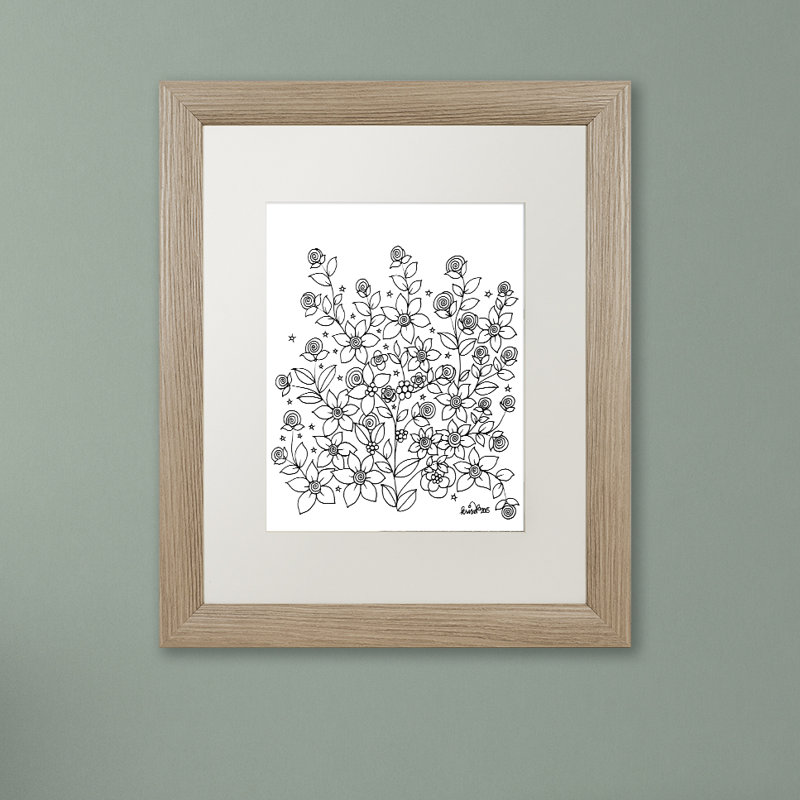 « simple fleur doodle », impression sur toile encadrée, Blanc, H 20 po x l 16 po x P 0,5 po, Cadre argenté