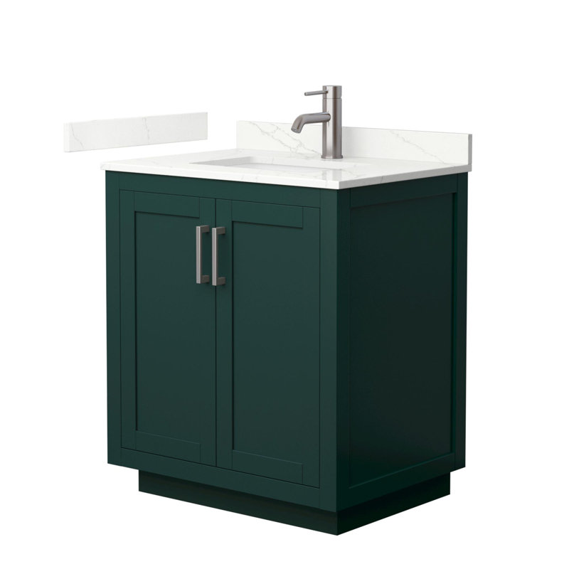 Miranda 30" Freestanding Single Bathroom Vanity with Quartz Top, Giotto Quartz, Green, Brushed Nickel